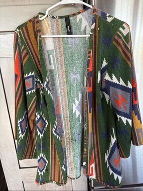 YahadaTribal Open-Front Cardigan - Green Multi size large